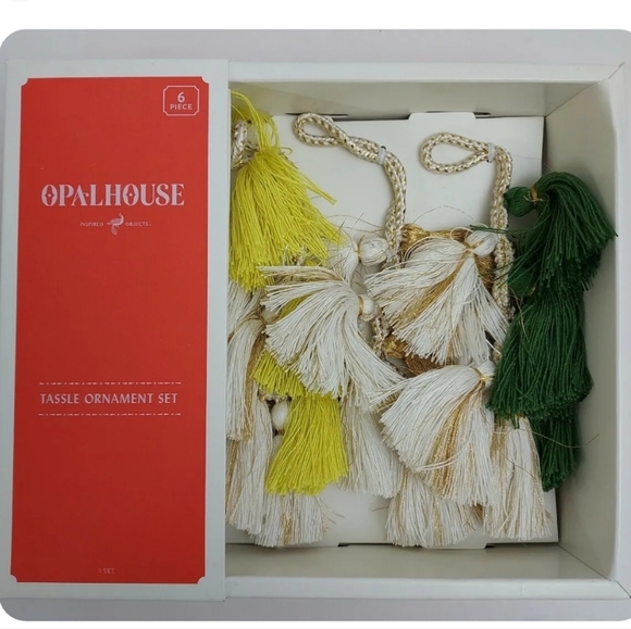 Opalhouse Other - Opalhouse Tassle Ornament - Set 6 piece Olive Green, Yellow, Gold, White